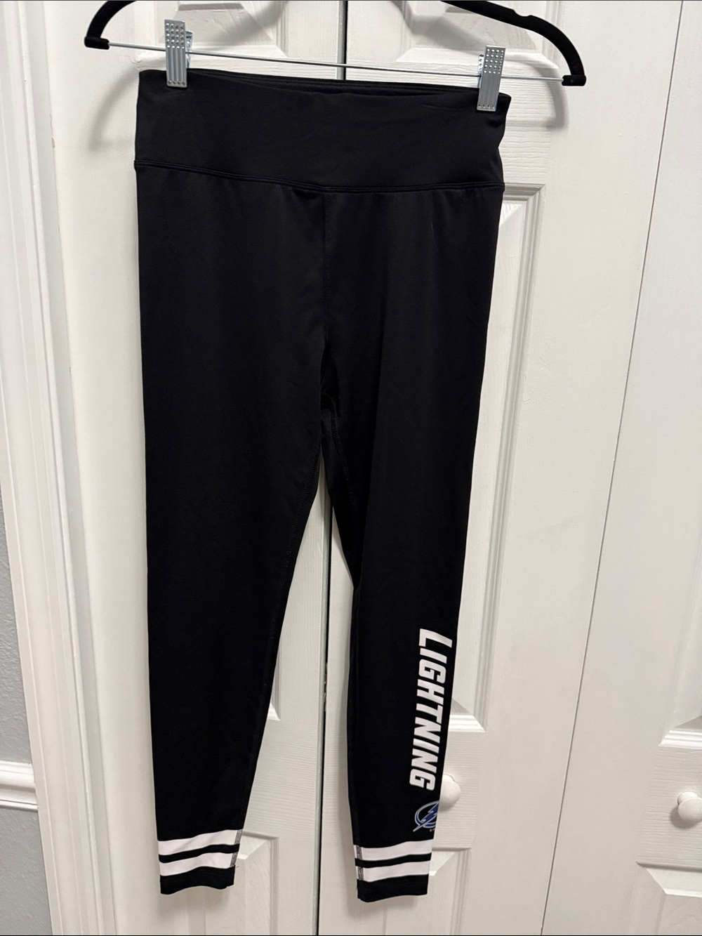Black Lightning Logo Leggings with Stripe Detail